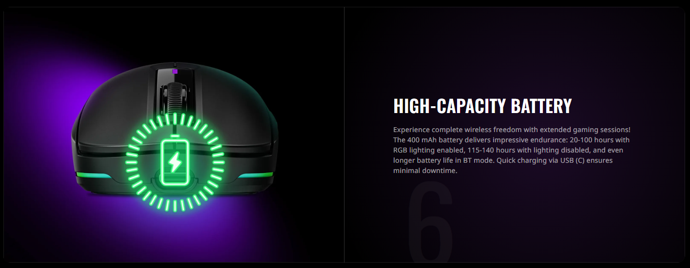 LORGAR Advanced MSA10W Black Wireless Gaming Mouse with RGB Lighting