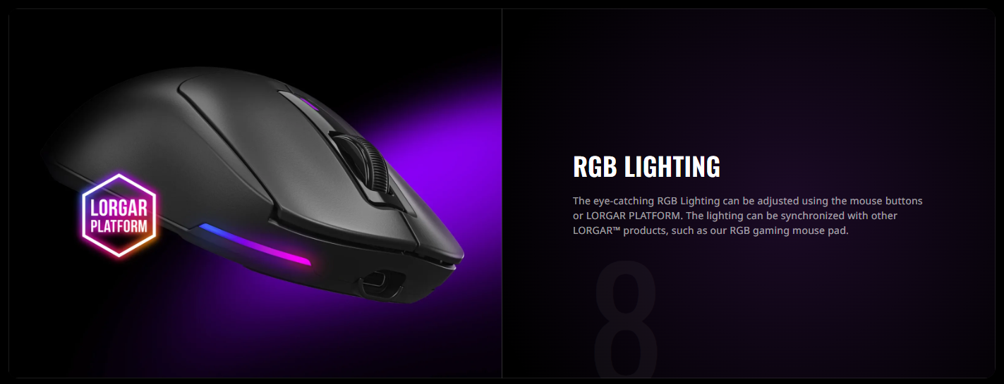 LORGAR Advanced MSA10W Black Wireless Gaming Mouse with RGB Lighting